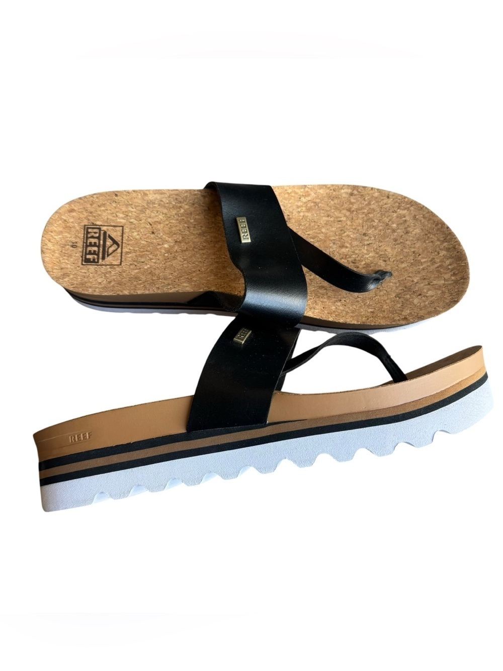 Reef - NWOB Cushion Sol Hi Platform Sandals Black Cork Footbed Thong Size 10